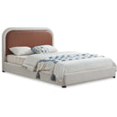  Size_Full -- Blake Brown Two Tone Vegan Leather And Linen Textured Fabric Upholstered Full Bed IMAGE 1
