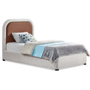  Size_Twin -- Blake Brown Two Tone Vegan Leather And Linen Textured Fabric Upholstered Twin Bed IMAGE 1