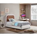  Size_Twin -- Blake Brown Two Tone Vegan Leather And Linen Textured Fabric Upholstered Twin Bed IMAGE 2