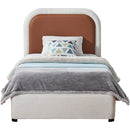  Size_Twin -- Blake Brown Two Tone Vegan Leather And Linen Textured Fabric Upholstered Twin Bed IMAGE 3