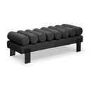  Color_Black -- Akeela Black Linen Textured Fabric Upholstered Bench IMAGE 1