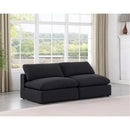  Manufacturer Color_Black -- Comfy 78" Black Linen Textured Fabric Upholstered 2 pc Armless Modular Loveseat IMAGE 2