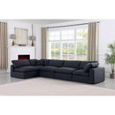  Manufacturer Color_Black -- Comfy 158" Black Linen Textured Fabric Upholstered 5 pc Modular Sectional IMAGE 3