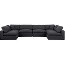  Manufacturer Color_Black -- Comfy 158" Black Linen Textured Fabric Upholstered 6 pc Modular Sectional IMAGE 4