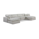 Manufacturer Color_Cream -- Comfy 158" Cream Linen Textured Fabric Upholstered 6 pc Modular Sectional IMAGE 1