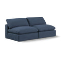  Manufacturer Color_Navy -- Comfy 78" Navy Linen Textured Fabric Upholstered 2 pc Armless Modular Loveseat IMAGE 1