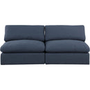  Manufacturer Color_Navy -- Comfy 78" Navy Linen Textured Fabric Upholstered 2 pc Armless Modular Loveseat IMAGE 4
