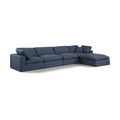  Manufacturer Color_Navy -- Comfy 158" Navy Linen Textured Fabric Upholstered 5 pc Modular Sectional IMAGE 1