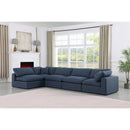  Manufacturer Color_Navy -- Comfy 158" Navy Linen Textured Fabric Upholstered 5 pc Modular Sectional IMAGE 3