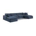  Manufacturer Color_Navy -- Comfy 158" Navy Linen Textured Fabric Upholstered 6 pc Modular Sectional IMAGE 1