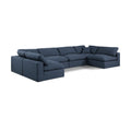  Manufacturer Color_Navy -- Comfy 158" Navy Linen Textured Fabric Upholstered 6 pc Modular Sectional IMAGE 1