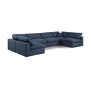 Meridian Comfy Navy Linen Textured Fabric Modular Sectional IMAGE 1