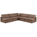  Manufacturer Color_Brown -- Comfy 118" Brown Vegan Leather Upholstered 5 pc Modular Sectional IMAGE 1