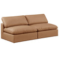  Manufacturer Color_Cognac -- Comfy 78" Cognac Vegan Leather Upholstered 2 pc Armless Modular Loveseat IMAGE 1