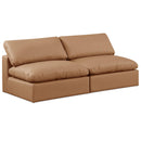 Manufacturer Color_Cognac -- Comfy 78" Cognac Vegan Leather Upholstered 2 pc Armless Modular Loveseat IMAGE 1