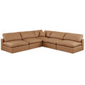  Manufacturer Color_Cognac -- Comfy 118" Cognac Vegan Leather Upholstered 5 pc Modular Sectional IMAGE 1