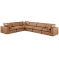  Manufacturer Color_Cognac -- Comfy 158" Cognac Vegan Leather Upholstered 6 pc Modular Sectional IMAGE 1