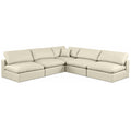  Manufacturer Color_Cream -- Comfy 118" Cream Vegan Leather Upholstered 5 pc Modular Sectional IMAGE 1
