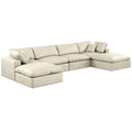  Manufacturer Color_Cream -- Comfy 158" Cream Vegan Leather Upholstered 6 pc Modular Sectional IMAGE 1