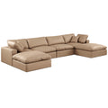  Manufacturer Color_Tan -- Comfy 158" Tan Vegan Leather Upholstered 6 pc Modular Sectional IMAGE 1