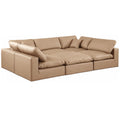  Manufacturer Color_Tan -- Comfy 119" Tan Vegan Leather Upholstered 6 pc Modular Sectional IMAGE 1