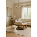  Color_Cream -- Drum Cream Faux Shearling Teddy Fabric Upholstered Ottoman IMAGE 2
