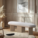  Color_Cream/ Oak -- Wilshire Cream Boucle Fabric Upholstered Bench IMAGE 2
