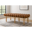  Color_Cognac/ Oak -- Landon Cognac Vegan Leather Upholstered Bench IMAGE 2
