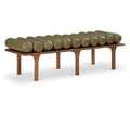  Color_Olive Green/ Walnut -- Landon Olive Green Vegan Leather Upholstered Bench IMAGE 1