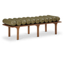  Color_Olive Green/ Walnut -- Landon Olive Green Vegan Leather Upholstered Bench IMAGE 1