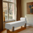  Color_Cream/ Natural -- Edison Cream Chenille Fabric Upholstered Bench IMAGE 2