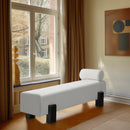  Color_Black/ Cream -- Edison Cream Chenille Fabric Upholstered Bench IMAGE 2