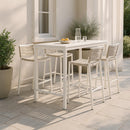  Meridian Maldives Cream Mesh And Rope Fabric Outdoor Patio Bar Stool IMAGE 2