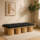  Color_Black/ Natural Finish -- Meridian Pavilion Boucle Fabric Upholstered 8 pc Modular Bench IMAGE 2