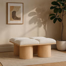  Color_Cream/ Natural Finish -- Pavilion Cream Boucle Fabric Upholstered 4 pc Modular Bench IMAGE 2