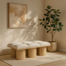  Color_Cream/ Natural Finish -- Pavilion Cream Boucle Fabric Upholstered 6 pc Modular Bench IMAGE 2