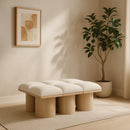  Color_Cream/ Natural Finish -- Pavilion Cream Boucle Fabric Upholstered 6 pc Modular Bench IMAGE 2