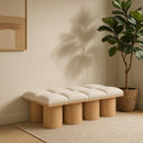  Color_Cream/ Natural Finish -- Pavilion Cream Boucle Fabric Upholstered 8 pc Modular Bench IMAGE 2
