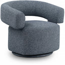 Meridian Niya Blue Linen Textured Fabric Swivel Accent Chair IMAGE 1