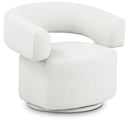 Meridian Niya Cream Linen Textured Fabric Swivel Accent Chair IMAGE 1