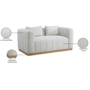  Manufacturer Color_Cream -- Lucia 67" Cream Linen Textured Fabric Upholstered Loveseat IMAGE 9