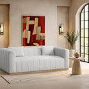  Manufacturer Color_Cream -- Lucia 90.5" Cream Linen Textured Fabric Upholstered Sofa IMAGE 2
