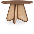  Color_Brown/ Walnut -- Butterfly 48" Brown Oak Veneer And Natural Cane Dining Table IMAGE 1