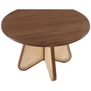  Color_Brown/ Walnut -- Butterfly 48" Brown Oak Veneer And Natural Cane Dining Table IMAGE 6