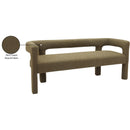  Color_Olive -- Athena Olive Green Boucle Fabric Upholstered Bench IMAGE 9