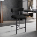  Color_Black -- Rivage Black Linen Textured Fabric Upholstered Counter Stool IMAGE 8
