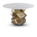  Color_Brass/ White -- Meridian Round Walker Dining Table with Marble Top and Pedestal Base IMAGE 1