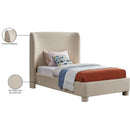  Meridian Penny Beige Linen Textured Fabric Upholstered Twin Bed IMAGE 8