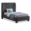  Color_Black Size_Twin -- Penny Black Linen Textured Fabric Upholstered Twin Bed IMAGE 1