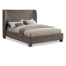  Meridian Penny Brown Linen Textured Fabric Upholstered King Bed IMAGE 1